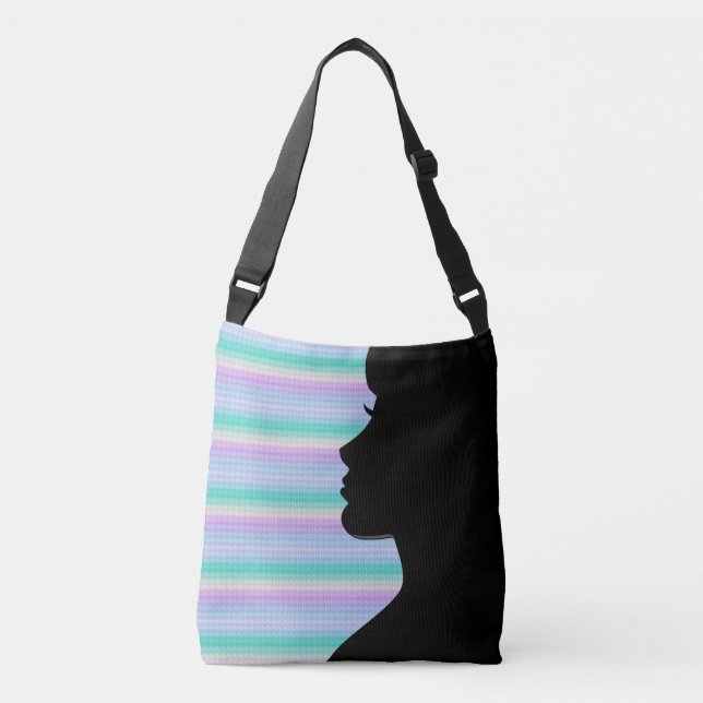 Bolso Cruzado Silhouette de mujer en franjas turquesas y azules (Anverso)
