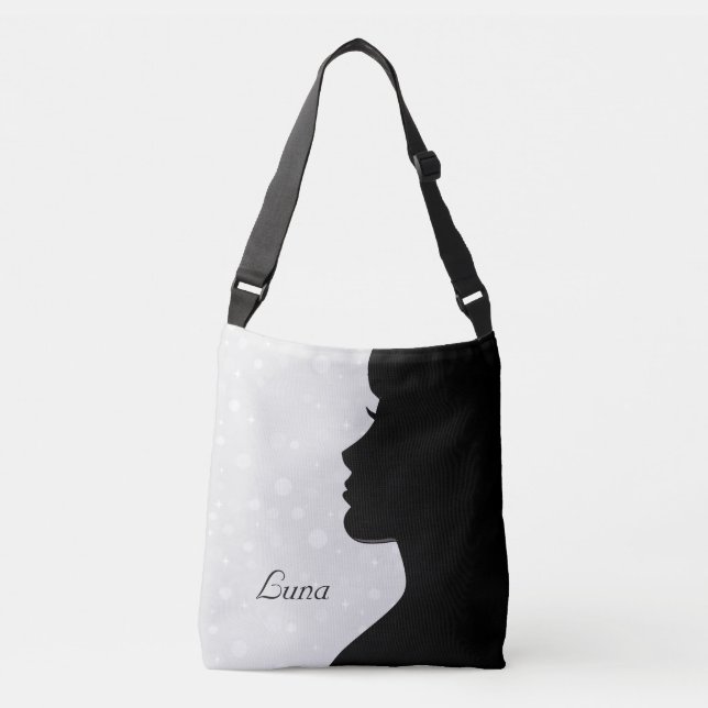 Bolso Cruzado Silhouette de mujer moderna sobre gris claro (Anverso)