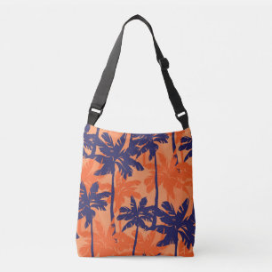 Bolso Cruzado Silueta de palmera azul, fondo naranja