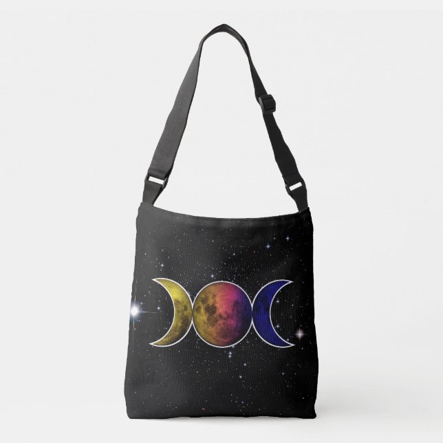 Bolso Cruzado Símbolo de la luna de la diosa triple (Anverso)