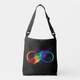 Bolso Cruzado Símbolo infinito con plumas arcoiris