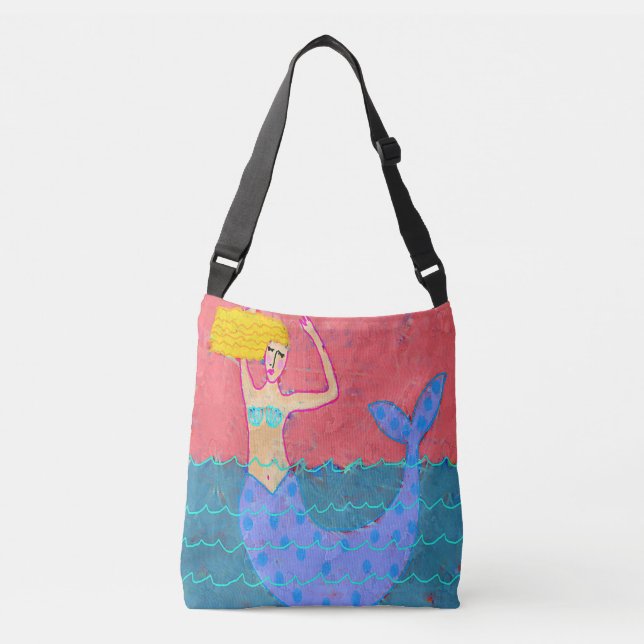 Bolso Cruzado Sirena púrpura Abstrato Art Beach Bag (Anverso)