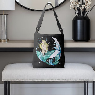 Bolso Cruzado Sirena Rubia Luna Creciente Arte Fantasía Deco