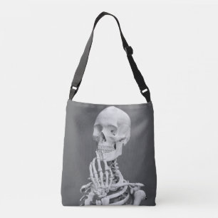 Bolso Cruzado Skeleton Skull Halloween Gris negro y blanco