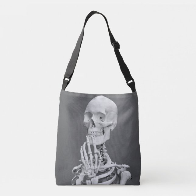 Bolso Cruzado Skeleton Skull Halloween Gris negro y blanco (Reverso)