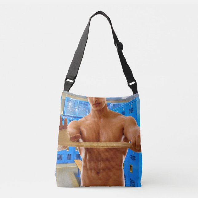 Bolso Cruzado SlipperyJoe hombre muscular abs vestuario de baldo (Anverso)