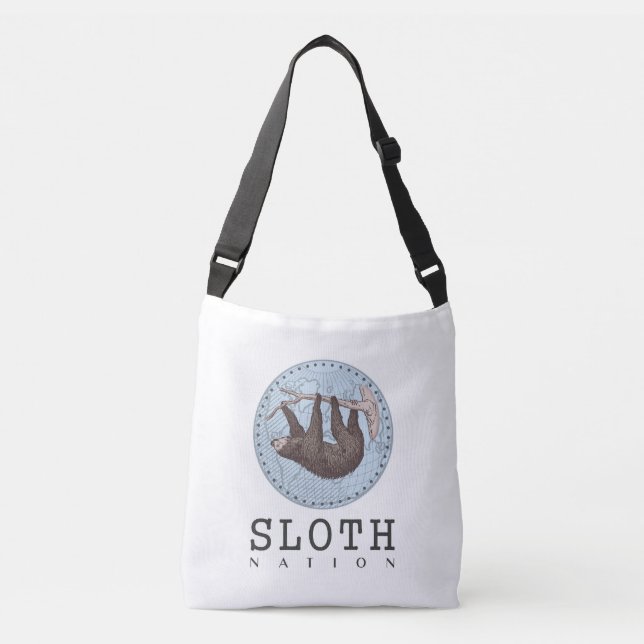 Bolso Cruzado Sloth on Tree and Globe with Sloth Nation Textos (Anverso)