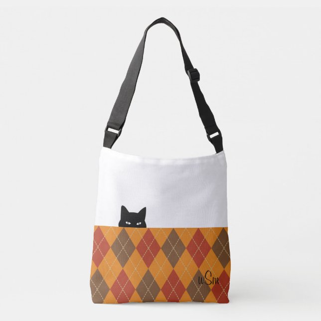 Bolso Cruzado Sneaky Cat Argyle Brown Naranja Crossbody Bag (Anverso)