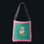 Bolso Cruzado Snowman Vintage Christmas<br><div class="desc">Este muñeco de nieve vintage está adornado con un gorra rosa y una bufanda azul para el tiempo frío. Su verde azulado fondo verde está bordeado de purpurina y luego enmarcado con las mellizas rosas. Perfecto para el recolector de muñecas de nieve o para los fans de la Navidad vintage....</div>