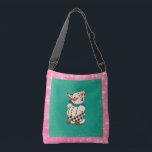 Bolso Cruzado Snowman Vintage Christmas<br><div class="desc">Este muñeco de nieve vintage está adornado con un gorra rosa y una bufanda azul para el tiempo frío. Su verde azulado fondo verde está bordeado de purpurina y luego enmarcado con las mellizas rosas. Perfecto para el recolector de muñecas de nieve o para los fans de la Navidad vintage....</div>