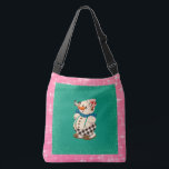 Bolso Cruzado Snowman Vintage Christmas<br><div class="desc">Este muñeco de nieve vintage está adornado con un gorra rosa y una bufanda azul para el tiempo frío. Su verde azulado fondo verde está bordeado de purpurina y luego enmarcado con las mellizas rosas. Perfecto para el recolector de muñecas de nieve o para los fans de la Navidad vintage....</div>