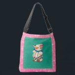 Bolso Cruzado Snowman Vintage Christmas<br><div class="desc">Este muñeco de nieve vintage está adornado con un gorra rosa y una bufanda azul para el tiempo frío. Su verde azulado fondo verde está bordeado de purpurina y luego enmarcado con las mellizas rosas. Perfecto para el recolector de muñecas de nieve o para los fans de la Navidad vintage....</div>