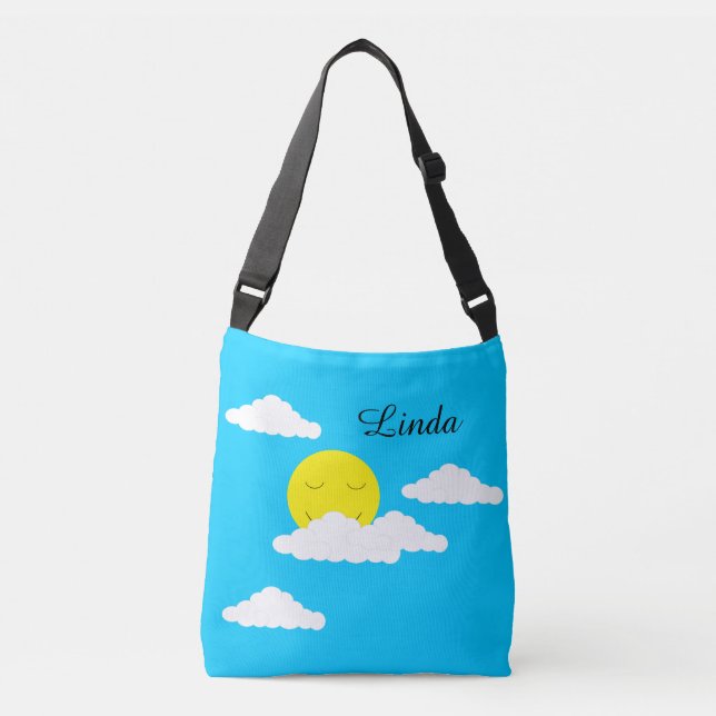 Bolso Cruzado Sol sonriente con nubes: turquesa (Anverso)