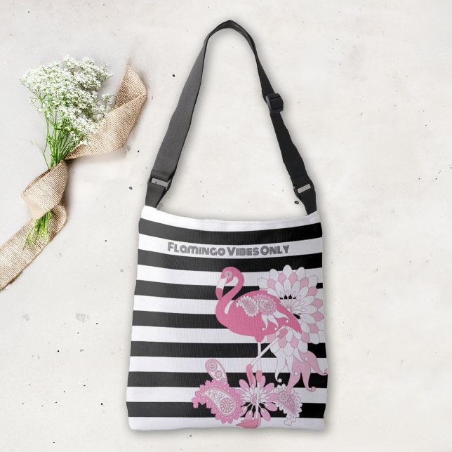 Bolso Cruzado Solo cintas Flamingo de franjas blancas y negras (Subido por el creador)