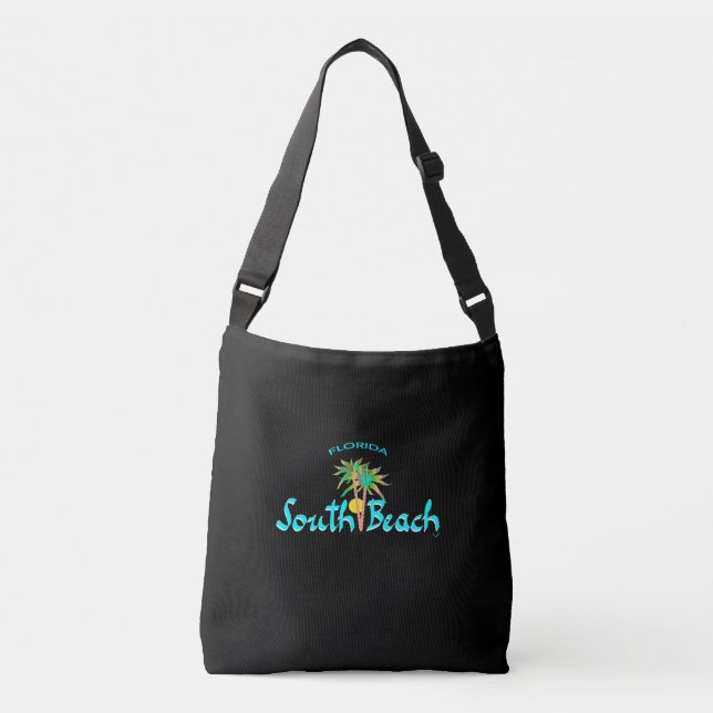 Bolso Cruzado South Beach Miami, Florida, Palmas, Tropical, Negr (Anverso)