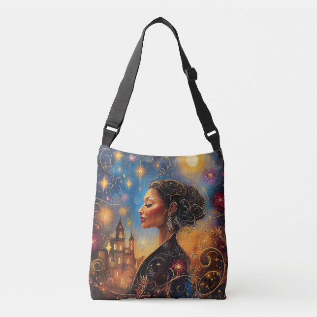 Bolso Cruzado Starry Sky de una mujer afroamericana radiante (Anverso)