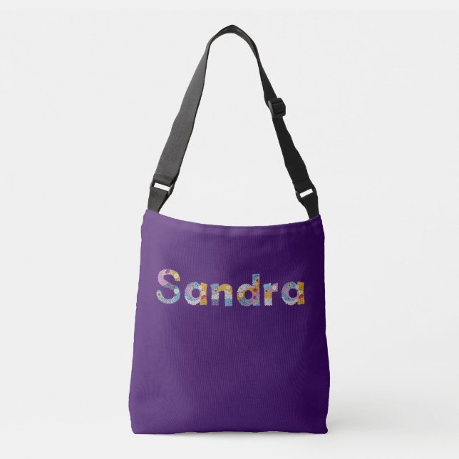 Bolso Cruzado Su nombre en letras artísticas florales / Sandra (Anverso)