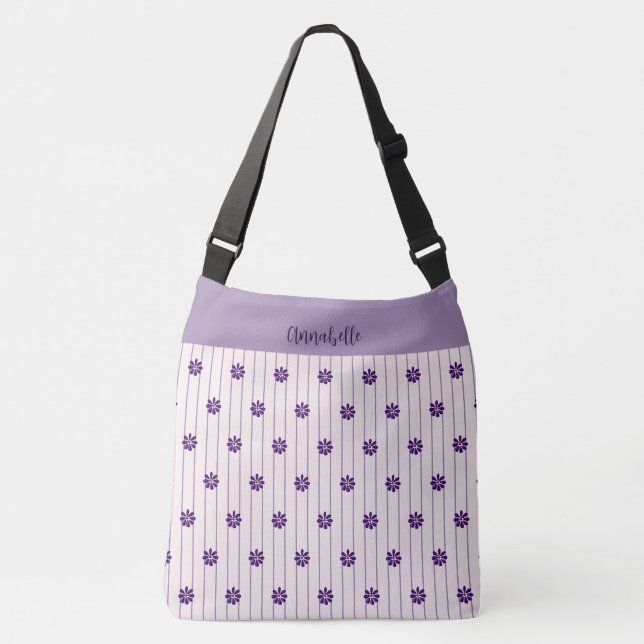 Bolso Cruzado Su nombre Violet, Rubor Stripes Violet Flowers (Anverso)