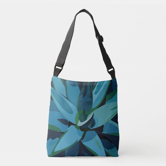 Bolso Cruzado Suculentos Cactus Agave Azul (Anverso)