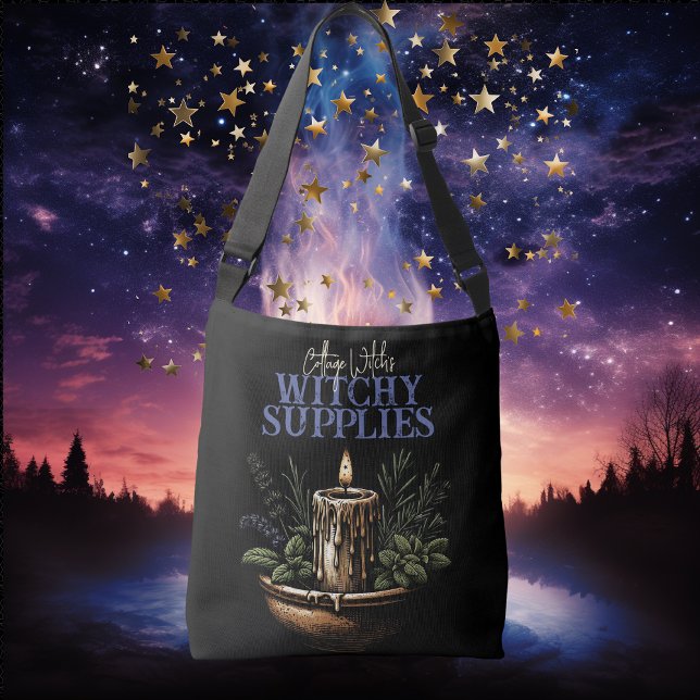 Bolso Cruzado Suministros de brujería Tote de cuerpo cruzado de  (witchy witch goth crossbody bag tote bag candle magick spell crescent moon black pagan symbols )