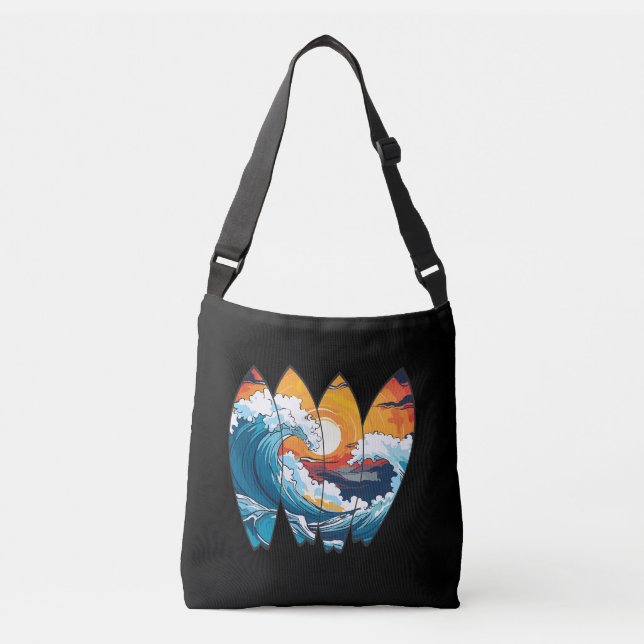 Bolso Cruzado Surfing Waves Surfboards (Anverso)