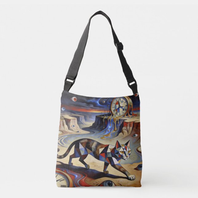 Bolso Cruzado Surreal Cat Melting Clocks Dali Picasso Inspired (Anverso)