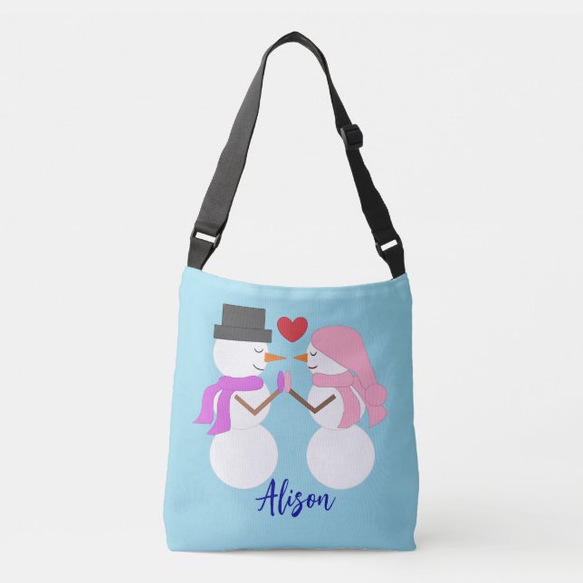 Bolso Cruzado Sweet Snowpeople in Love:  Light Blue (Anverso)