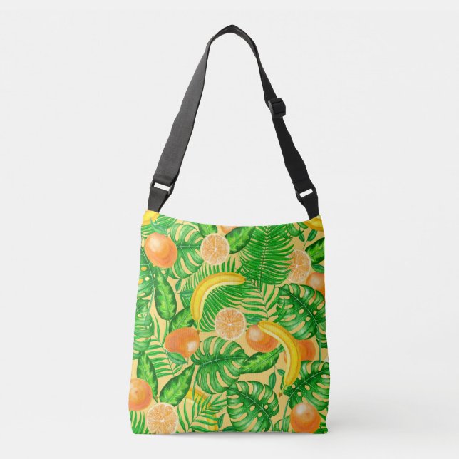 Bolso Cruzado Tangerinas, plátanos y hojas tropicales (Anverso)