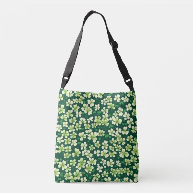 Bolso Cruzado Tapiz de Shamrock Esmeralda: Luz Verde Oscura (Reverso)