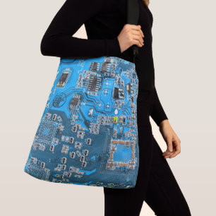 Bolso Cruzado Tarjeta azul de circuito geek de la computadora