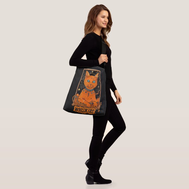 Bolso Cruzado Tarot de gato cósmico | Naranja Feline Art (Puesto)