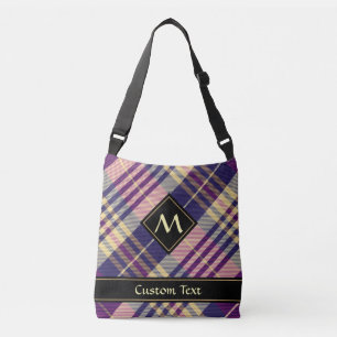 Bolso Cruzado Tartan púrpura, dorado y azul