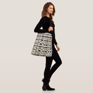 Bolso Cruzado Taupe, Tan, Negro, Blanco Moderno