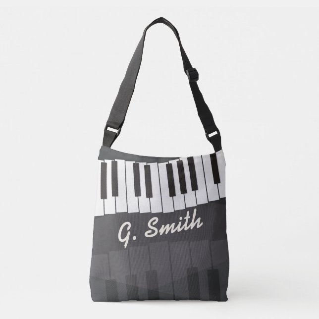 Bolso Cruzado Teclado de piano blanco y negro Personalizado. Agr (Anverso)