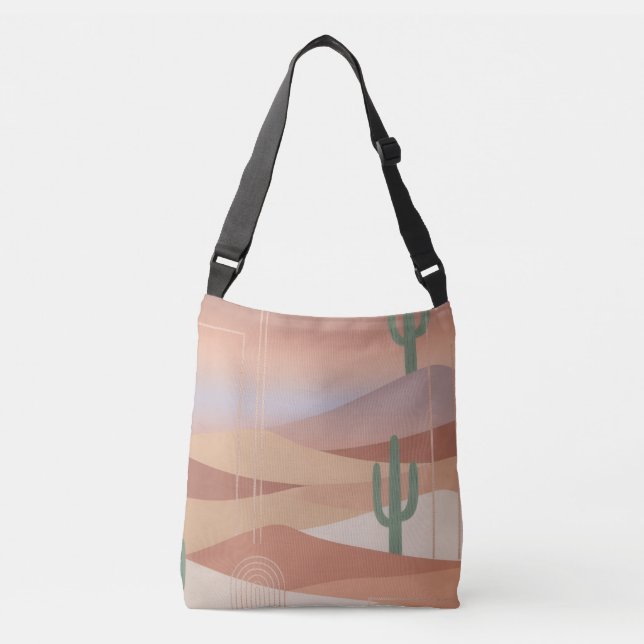 Bolso Cruzado Terracotta Desert Sunset Boho Geometric Cacti Tote (Anverso)