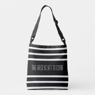 Bolso Cruzado Texto Personalizado en Rayas Blancas y Negras