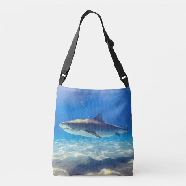 Bolso Cruzado Tiburón nadando Agua del Océano Azul (Reverso)