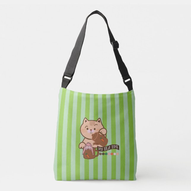 Bolso Cruzado tiempo de té de gato y conejo (Anverso)