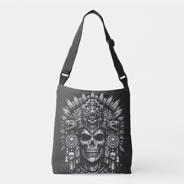 Bolso Cruzado Tocado de cráneo azteca de BurnsInHell (Anverso)
