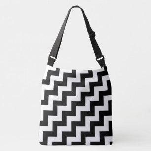 Bolso Cruzado Todo encima - zigzags diagonales blancos y negros
