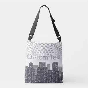 Bolso Cruzado Tonalidades de Gris de Paisaje Urbano con Texto Pe