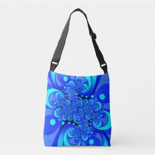 Bolso Cruzado Tonos de azul Arte fractal abstracto moderno
