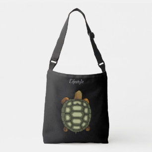 Bolso Cruzado Tortuga Verde Hermosa sobre Negro