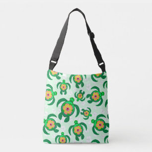 Bolso Cruzado Tortugas verdes honu Hibiscus Flowers