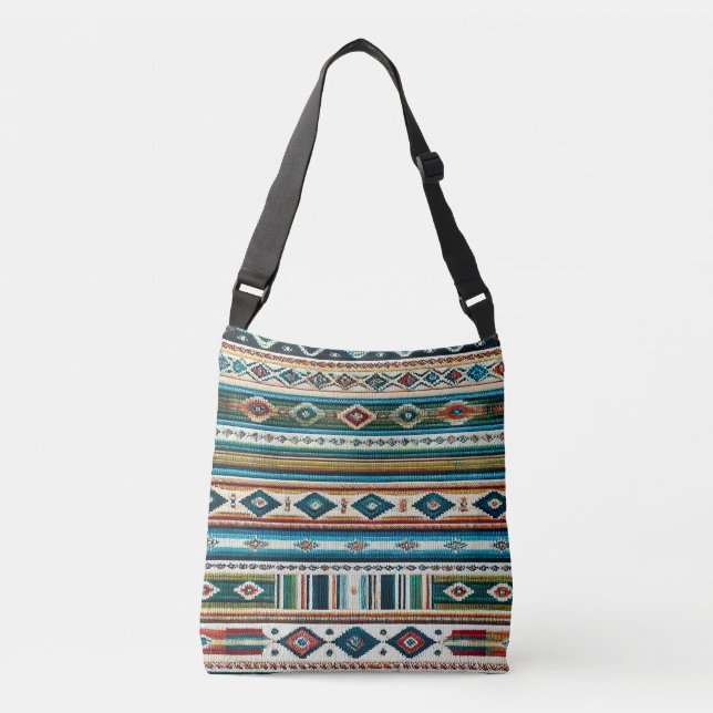 Bolso Cruzado Tote AADJUSTABLE - "AQUA" - Tejidos de estilo mexi (Anverso)