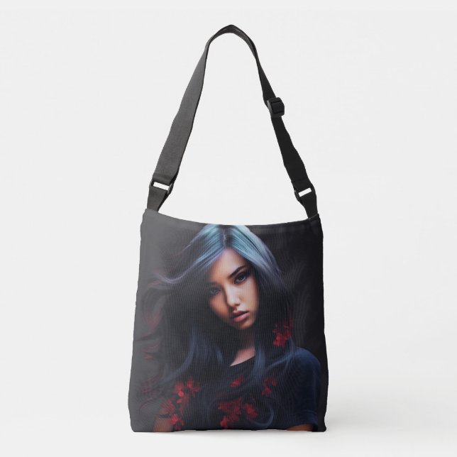 Bolso Cruzado Tote Bag girl black hair (Anverso)