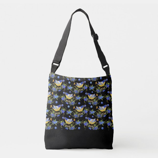 BOLSO CRUZADO TOTE CROSSBODY BIRD BLUEBERRY WHIMSICAL BLACK (Anverso)