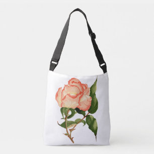 Bolso Cruzado Tote de acuarela botánica rosa melocotón con hojas