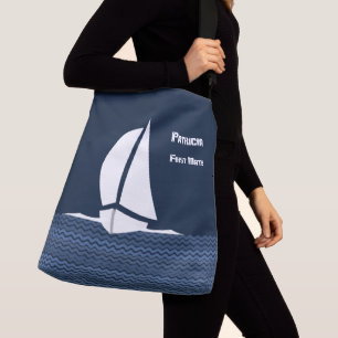 Bolso Cruzado Tote de barco de vela con texto de personalizable