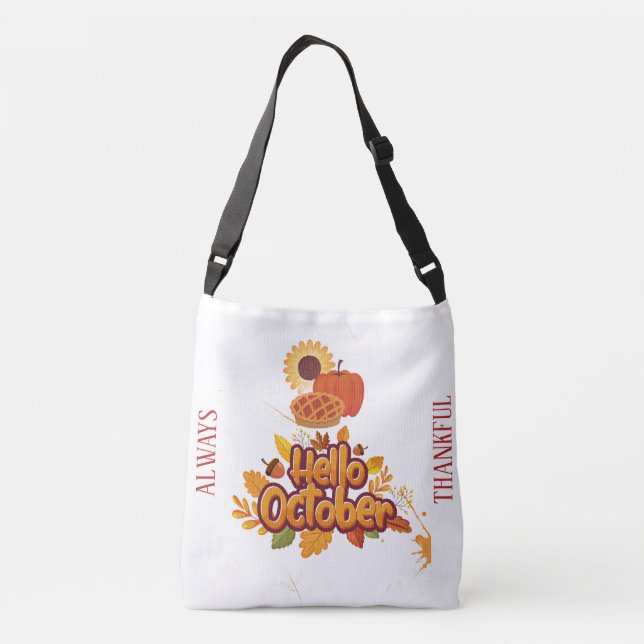 Bolso Cruzado Tote de cosecha de calabaza "Hello October" person (Reverso)